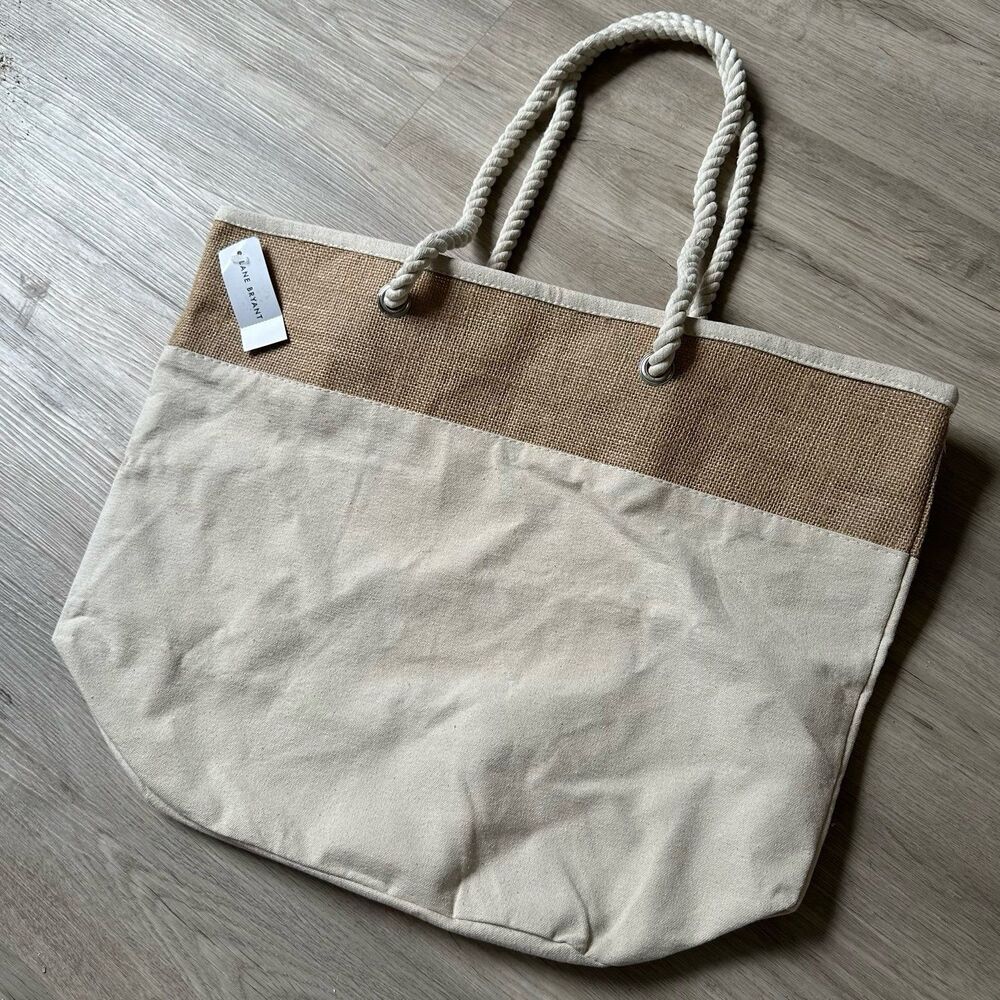 Lane Bryant LEEDS 7900-22 - Jute Accent 12oz Cotton Canvas Rope Tote Bag NEW